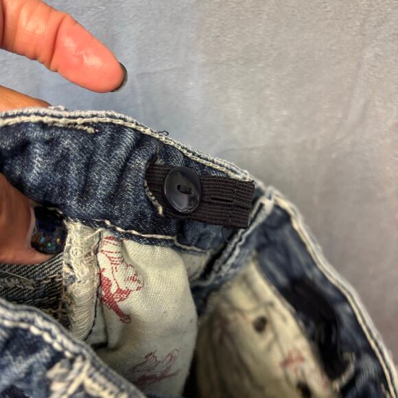 True Religion 2T Jeans Adjustable Waist Streetwear Thick Stitch Hip Hop Straight - Picture 13 of 16